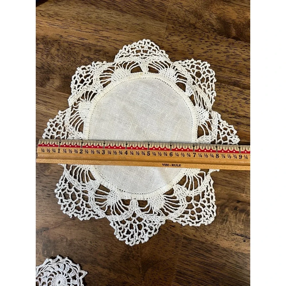 Three vintage lace doilies linen crochet off white cottagecore grandmacore